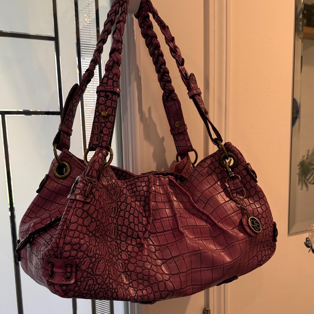 Jessica Simpson Purple Croc-Embossed Shoulder Bag